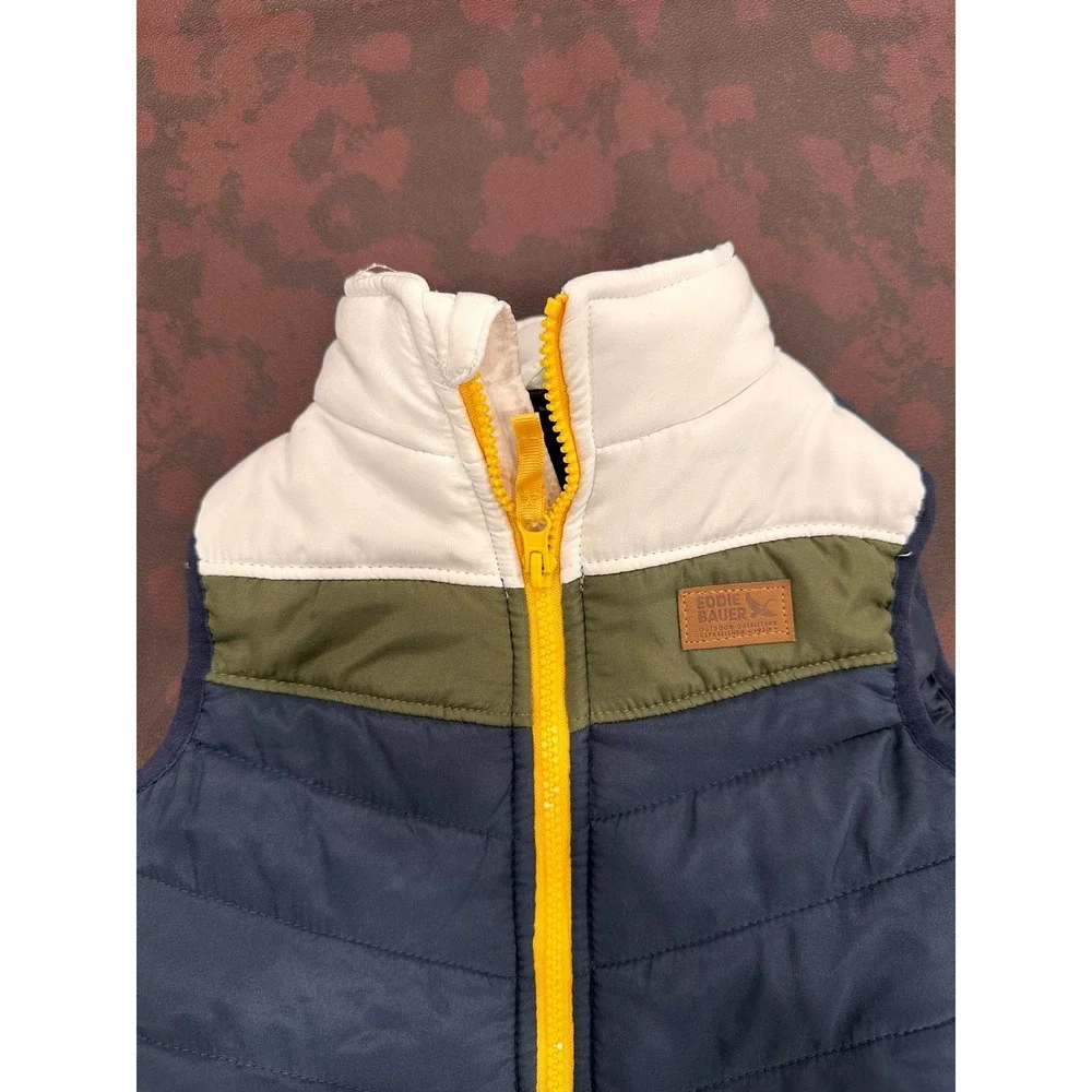 Eddie Bauer Kids Puffer Vest Navy Blue Green Cream Colorblock 24M Outerwear